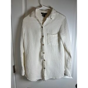 Natural Reflections Gauze Button Down Shirt Top Small Cottagecore Coastal Casual